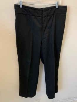 Mens, Pants 1890s-1910s, N/L, Black, Wool, Solid, 36/28, Flat Front, Btn Fly, 2 Pckts, Suspender Btns Inside