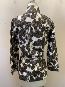 NL, Off White, Black, Gold, Polyester, Cotton, Floral, Mandarin Collar Attached, Hook & Eye at Center Collar, Snap Buttons on Right Side of Collar Base, Right Shoulder, & Right Side, Pullover, Slit on Both Sides