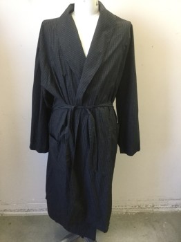 Mens, Bathrobe, RALPH LAUREN, Black, White, Cotton, Grid , L/XL, Black with White Grid Pattern, Shawl Lapel, 2 Patch Pockets at Hips, Belt Loops ** 2 Pieces: with Matching Fabric Sash Belt