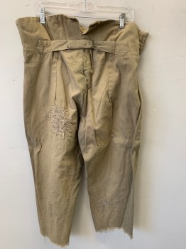 Mens, Historical Fiction Pants, MTO, Dusty Brown, Cotton, Solid, 38/21, Aged/Distressed,  Suspender Buttons, Button Fly,  Missing Buttons....self Belt Tab Back, 1800's