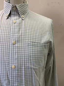 JOHN VARVATOS, White, Mint Green, Tan Brown, Cotton, Plaid - Tattersall, L/S, Button Front, Collar Attached, Chest Pocket