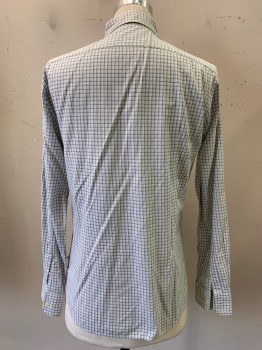 JOHN VARVATOS, White, Mint Green, Tan Brown, Cotton, Plaid - Tattersall, L/S, Button Front, Collar Attached, Chest Pocket
