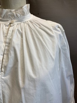 REBECCA TAYLOR, White, Cotton, Solid, Ruffled Band Collar, Puff S/S, Keyhole, 1 Button at Neck,