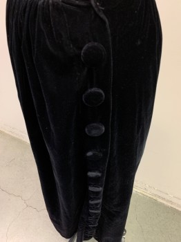 Womens, Skirt 1890s-1910s, NL, Black, Polyester, Solid, 28, Short Length Velvet, Covered Button Detail Down Both Sides