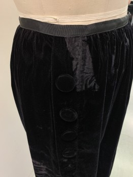 Womens, Skirt 1890s-1910s, NL, Black, Polyester, Solid, 28, Short Length Velvet, Covered Button Detail Down Both Sides
