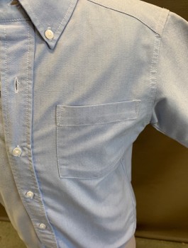 VAN HEUSEN, Blue, Cotton, Polyester, S/S Button Down Collar 1 Pocket