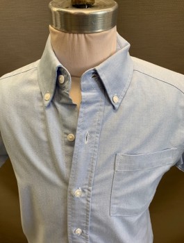 VAN HEUSEN, Blue, Cotton, Polyester, S/S Button Down Collar 1 Pocket