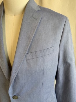BANANA REPUBLIC, Cornflower Blue, Cotton, Oxford Weave, Single Breasted, 2 Buttons, 4 Pockets, Notched Lapel, Single Vent