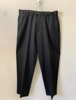 ROUNDTREE & YORKE, Black, Polyester, Solid, Flat Front, Button Tab, Zip Fly, 4 Pockets, Belt Loops