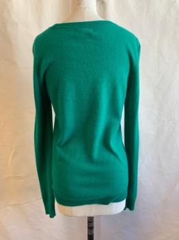 C BY BLOOMINGDALE'S, Green, Cashmere, Solid, Crew Neck, Long Sleeves, Pull Over