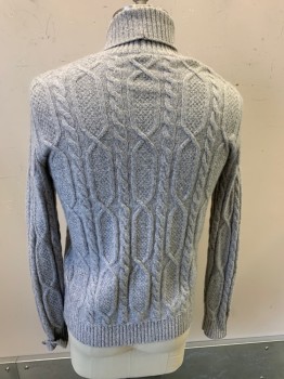 NEIMAN MARCUS, Heather Gray, Cashmere, Heathered, Cable Knit, L/S, Ribbed Shawl Collar