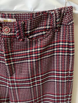 MAEVE, White, Midnight Blue, Ruby Red, Synthetic, Plaid, Houndstooth, Zip Front, Button Closure, 2 Pockets, Red and Silver Metal Button