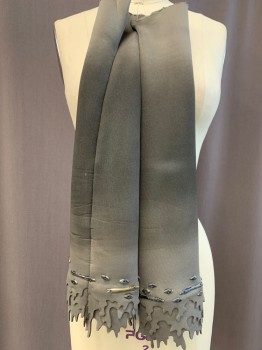 Womens, Sci-Fi/Fantasy Piece 2, MTO, Gray, Lt Gray, Neoprene, Beaded, Ombre, Sleeves, Layer Tiers of Drip Shaped Cut Out Sleeve Hems with Blue Iridescent Beads