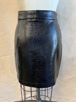 Womens, Skirt, Mini, TOPSHOP, Black, Poly/Cotton, Viscose, Reptile/Snakeskin, 4, Pleather, Snap Front, Zipper at Left Front