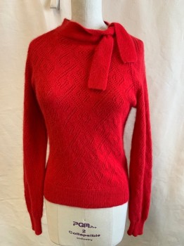 N/L, Red, Cashmere, Polyester, Solid, L/S, CN, Self Tie Attached