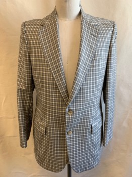 Mens, Blazer/Sport Co, LYTTON'S, Gray, Lt Gray, Cream, Wool, Check , 42R, Lightweight Wool, Single Breasted, Notched Lapel, 2 Buttons,  3 Pockets, Cream Lining