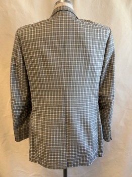 Mens, Blazer/Sport Co, LYTTON'S, Gray, Lt Gray, Cream, Wool, Check , 42R, Lightweight Wool, Single Breasted, Notched Lapel, 2 Buttons,  3 Pockets, Cream Lining