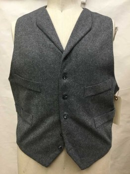 Mens, Vest 1890s-1910s, MTO, Heather Gray, Wool, Cotton, Ch 44, Heathered Gray, Shawl Lapel, Button Front, 4 Faux Pockets,