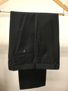 JIMMY AU, Black, Wool, Polyester, Solid, Flat Front,