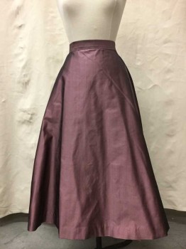 Mauve Purple, Silk, Solid, Flat Front, Skirt Gathered At Back Waist