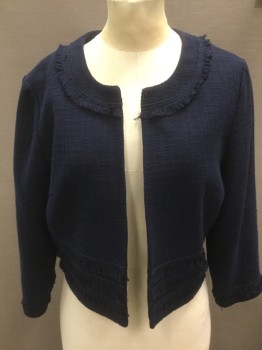 KARL LAGERFELD, Navy Blue, Polyester, Cotton, Solid, No Buttons, No Snaps, Fringe Detail on Neck and Sleeve
