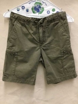 OLD NAVY, Lt Olive Grn, Cotton, Solid, Flat Front, Zip Front, D-string Waistband, Cargo Style