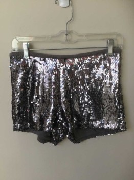 GRACIA FASHION, Pewter Gray, Sequins, Polyester, Sequinned Hot Pants, Elasticated Waist
