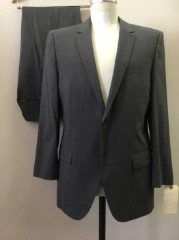 HUGO, Gray, Wool, Solid, 2 Pockets, Notched Lapel,