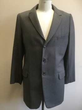 MTO, Gray, Lt Gray, Wool, Stripes - Pin, Single Breasted, Notched Lapel, C.A., 3 Buttons,  3 Pockets,