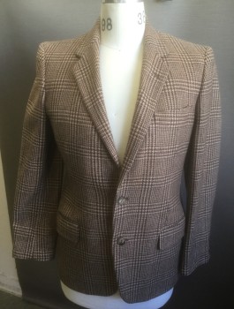 MALIBU CLOTHES, Beige, Lt Brown, Charcoal Gray, Wool, Cashmere, Houndstooth, Plaid-  Windowpane, Thick/Heavy Wool, Single Breasted, Notched Lapel, 2 Buttons, 3 Pockets, Solid Brown Lining
