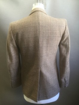 MALIBU CLOTHES, Beige, Lt Brown, Charcoal Gray, Wool, Cashmere, Houndstooth, Plaid-  Windowpane, Thick/Heavy Wool, Single Breasted, Notched Lapel, 2 Buttons, 3 Pockets, Solid Brown Lining