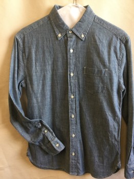 CREWCUTS, Lt Blue, Cotton, Solid, (DOUBLE)  Light Blue Chambray, Collar Attached, Button Down, Button Front, 1 Pocket, Long Sleeves,