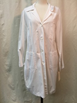 AD, White, Cotton, Polyester, Solid, White, Button Front, Collar Attached, Notched Lapel, 3 Pockets,