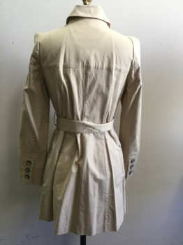 ZARA WOMAN, Tan Brown, Cotton, Elastane, Solid, Double Breasted, Collar Attached, 2 Flap Pockets, Darted Shoulder Inset, Button Cuffs