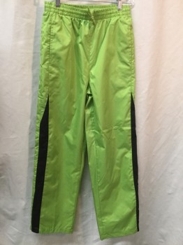Mens, Sweatsuit Pants, TEAM WORK, Lime Green, Black, White, Nylon, Color Blocking, S, Elastic Drawstring Waist, Side Stripes and Piping, Double,
