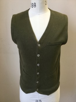 SUIT SUPPLY, Moss Green, Linen, Cotton, Solid, V Button Front, 3 Pockets, Ribbed Knit Back Waistband