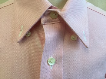 BROOKS BROTHERS, Pink, Cotton, Oxford Weave, Collar Attached, Button Down, Button Front, 1 Pocket, Long Sleeves, Curved Hem
