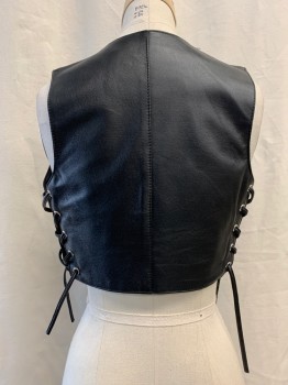 POSE, Black, Faux Leather, Solid, Cropped, Lace Up Sides, Center Front Grommet Detail