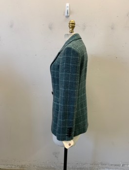 Maje, Turquoise Blue, Black, White, Acrylic, Polyester, Plaid, Double Breasted, Button Front,