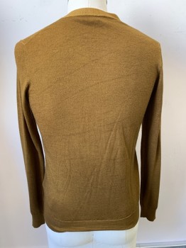 DIESEL, Ochre Brown-Yellow, Wool, Solid, L/S, V Neck, Button Front, Top Pockets