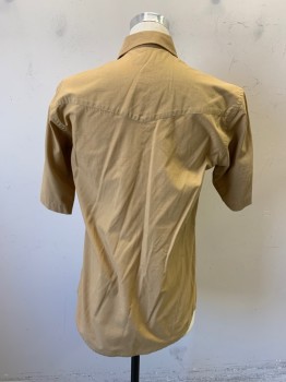 Mens, Western Shirt, RESISTOL, Tan Brown, Poly/Cotton, Solid, S, S/S, Chest Pockets with Flaps, Amber Pearl Snap Front