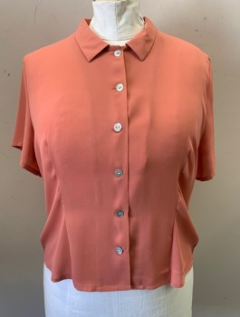 DIVIDED H&M, Dusty Rose Pink, Polyester, Solid, Crepe De Chine, Short Sleeves, Button Front, Collar Attached, Boxy Fit