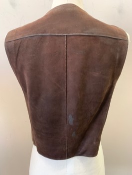 MTO, Chestnut Brown, Leather, Solid, Mottled, Double Breasted, Round Neck,  3 Sets of Silver Studs (missing One) for Front Closure, Aging and Bullet Hole, MULTIPLE