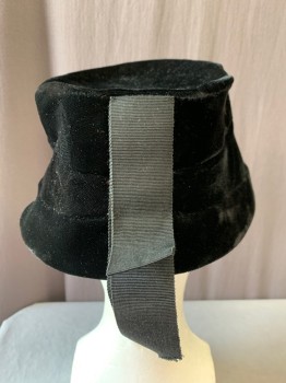 Womens, Hat, NL, Black, Wool, Cloche Hat, Velvet, Ribbon at Back