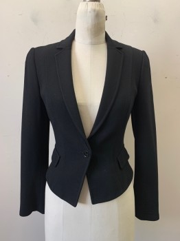 Dolce & Gabanna , Black, Wool, Solid, 1 Button, Single Breasted, Notched Lapel, Side Pocket Flaps, Vertical Seam with Slight Curve at Bottom
