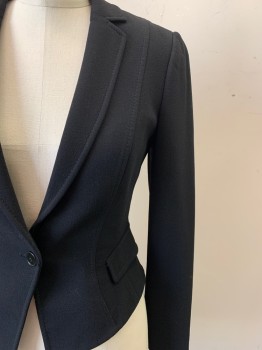 Dolce & Gabanna , Black, Wool, Solid, 1 Button, Single Breasted, Notched Lapel, Side Pocket Flaps, Vertical Seam with Slight Curve at Bottom