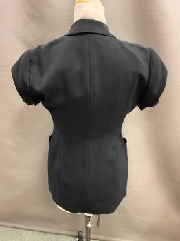 ZARA, Black, Polyester, Viscose, Solid, Peaked Lapel, Double Breasted, Button Front, S/S, 3 Pockets