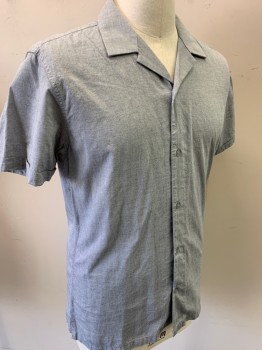IDENTITY, Lt Gray, Cotton, Heathered, Short Sleeves, Button Front, Collar Attached,
