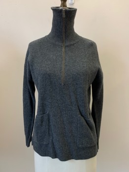 MADEWELL, Charcoal Gray, Wool, Polyamide, Solid, L/S, Turtle Neck, Zip Front, Top Pockets,