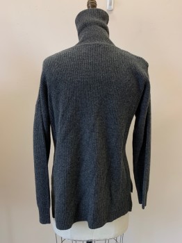 MADEWELL, Charcoal Gray, Wool, Polyamide, Solid, L/S, Turtle Neck, Zip Front, Top Pockets,